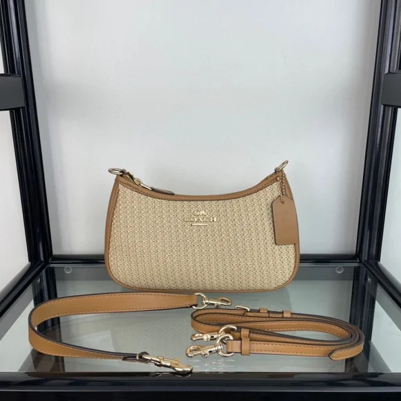 🐬Coach Teri Straw/Leather Latte - 2Way Crossbody - Picture 1 of 9